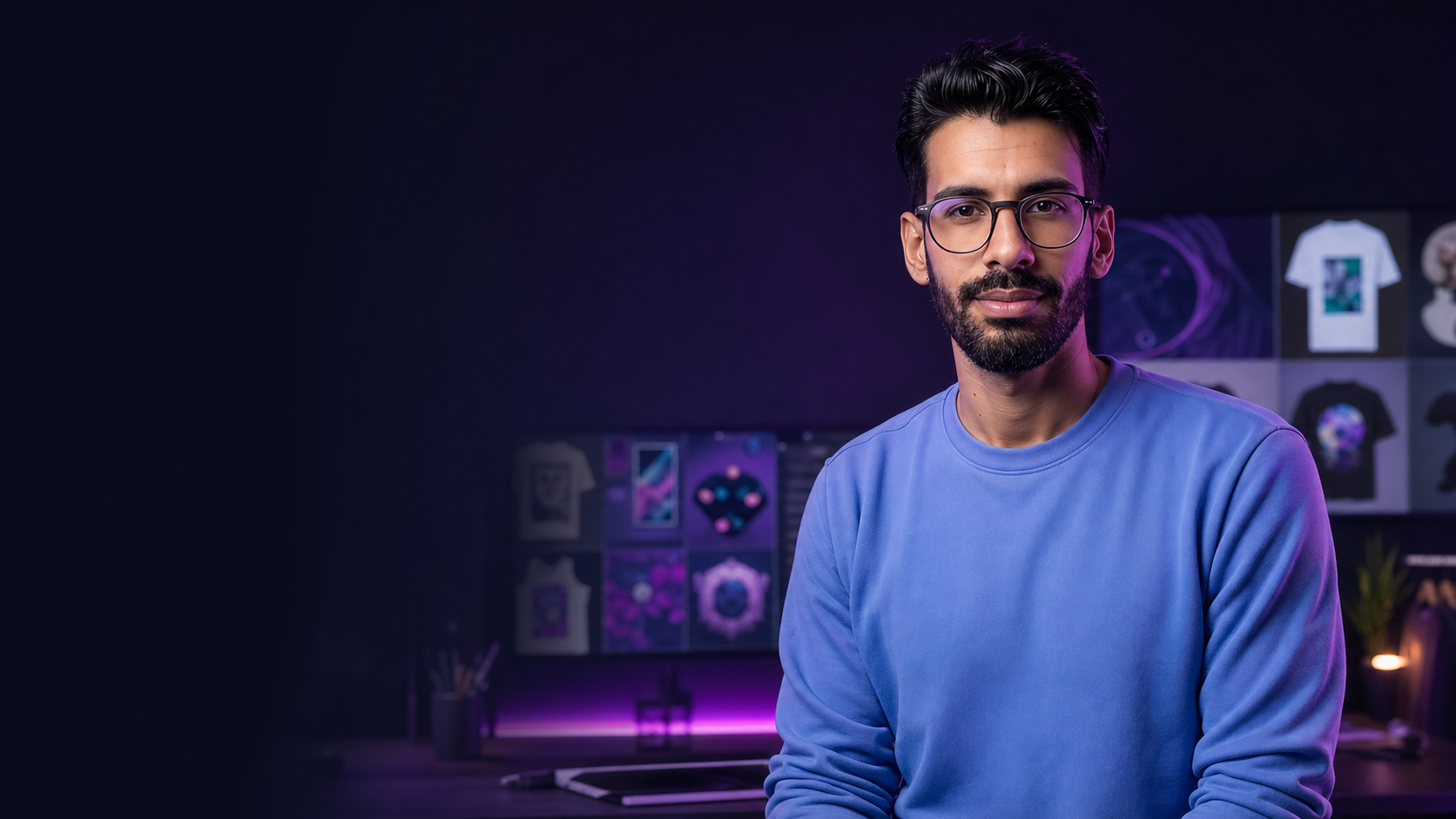 Said, founder of Printolli, inside the creative studio