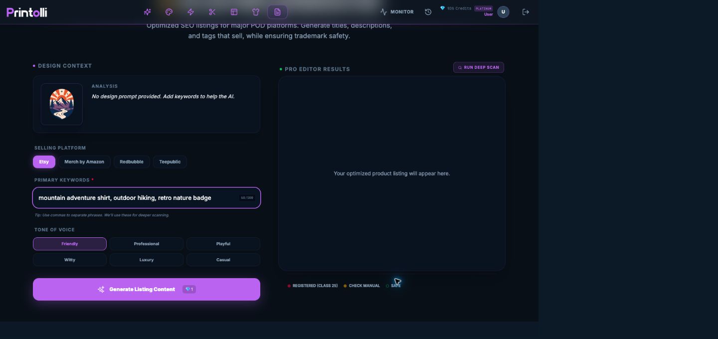 Listing Generator editor